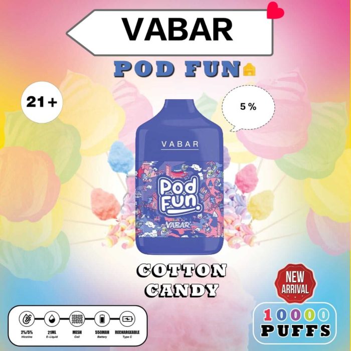 COTTON CANDY Buy VABAR Pod Fun Disposable 10000Puffs Rechargeable vape in UAE- VABER 10000Puffs- VABER Pod Fun 10000- Vape Shop Near me Dubai