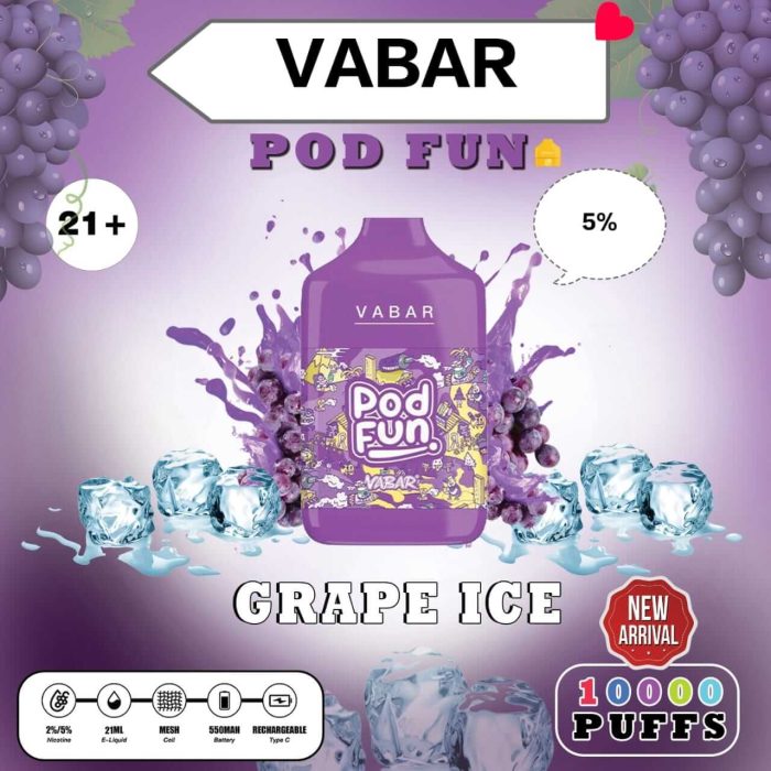 GRAPE ICE Buy VABAR Pod Fun Disposable 10000Puffs Rechargeable vape in UAE- VABER 10000Puffs- VABER Pod Fun 10000- Vape Shop Near me Dubai