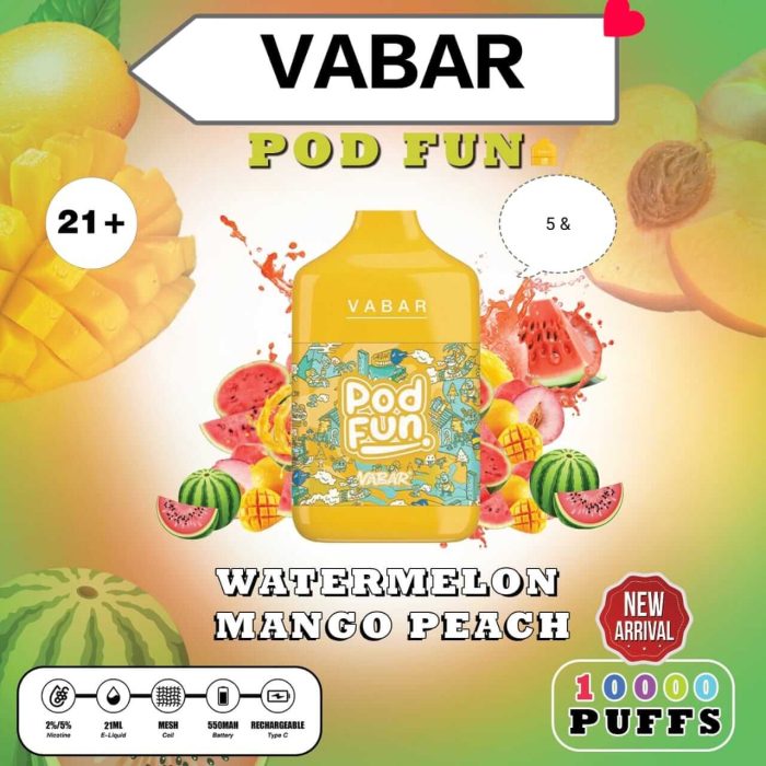 WATERMELON MANGO PEACH Buy VABAR Pod Fun Disposable 10000Puffs Rechargeable vape in UAE- VABER 10000Puffs- VABER Pod Fun 10000- Vape Shop Near me Dubai