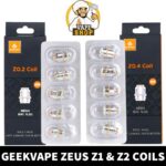 Enhance your vaping experience with Geekvape Zeus Replacement Coils. Available in Z1 (0.4ohm) and Z2 (0.2ohm) variants. Coil Shop Near me
