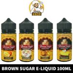 Experience the rich flavors of BROWN SUGAR Vape Juice_ Cheesecake, Cookie, Custard, and Cereal Milk. Available in 3mg nicotine strength