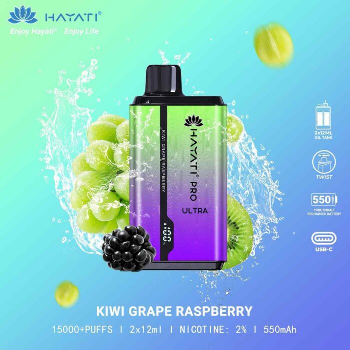 KIWI GRAPE RASPBERRY hayati pro ultra 15000 puffs price in dubai