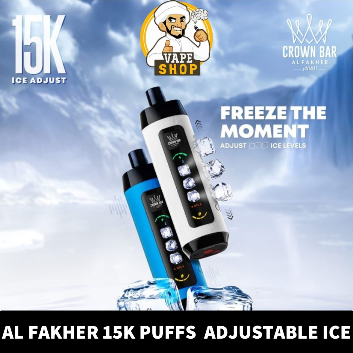 CROWN BAR ADJUSTABLE ICE AL FAKHER 15000 PUFFS