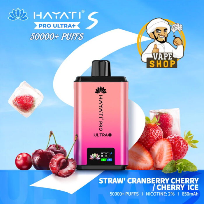 Hayati Pro Ultra Plus 50000 Puffs 20MG Nicotine Straw Cranberry Cherry Cherry Ice