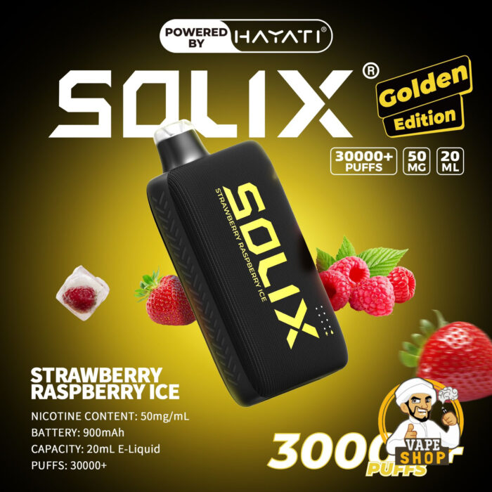 Hayati Solix 30000 Puffs 50MG Nicotine Disposable Vape Strawberry Raspberry Ice