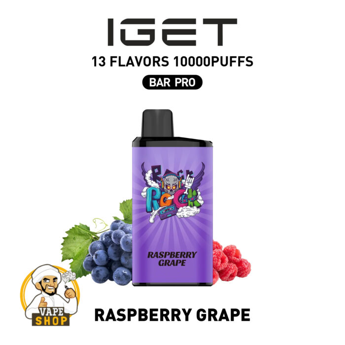 IGET Bar Pro 10000 Puffs 50MG Nicotine Disposable Vape Rasberry Grape