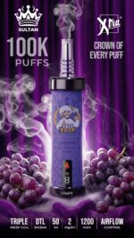 sultan xtra shisha dtl 100k puffs 2mg nicotine triple mesh vape grape