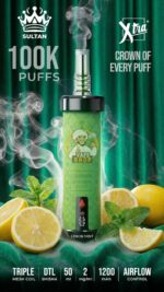sultan xtra shisha dtl 100k puffs 2mg nicotine triple mesh vape lemon mint