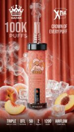 sultan xtra shisha dtl 100k puffs 2mg nicotine triple mesh vape peach ice