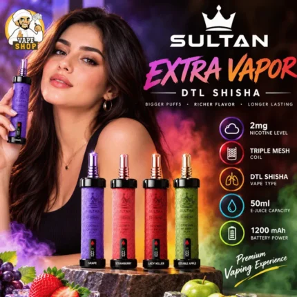 xtra sultan shisha dtl 100k puffs 2mg nicotine triple mesh vape